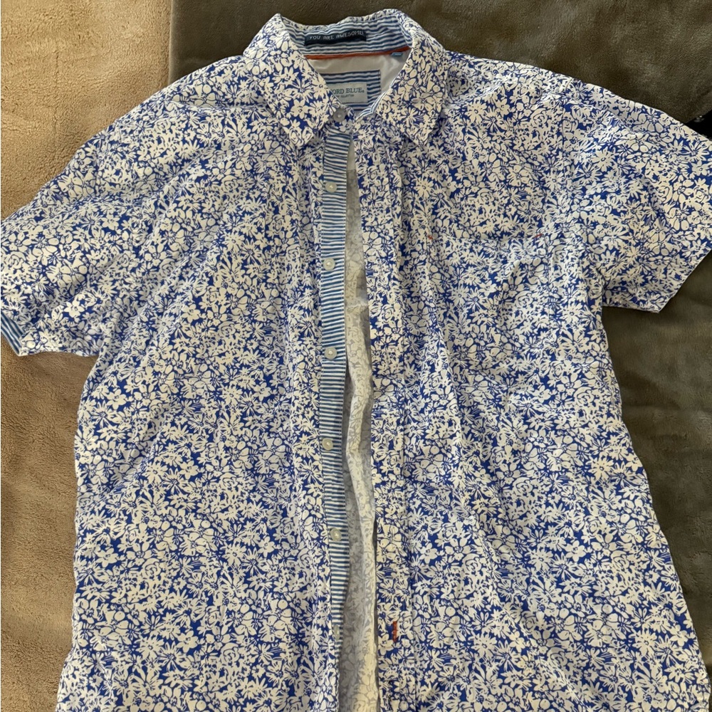 Oxford Blue and White Floral Short-Sleeve Button-Down